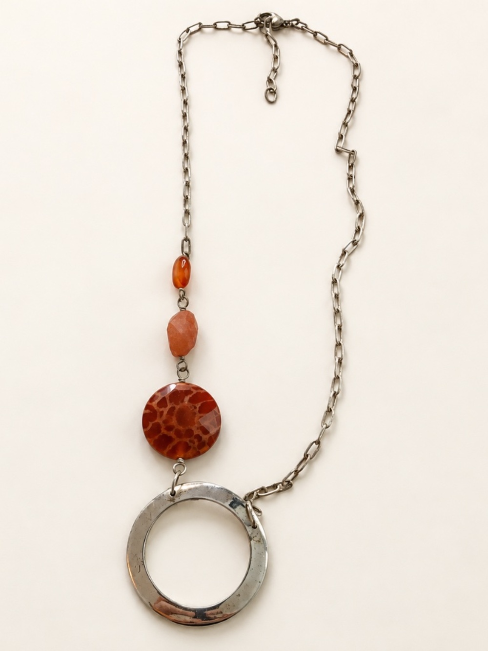 Silver-Tone Orange Beaded Asymmetrical Necklace